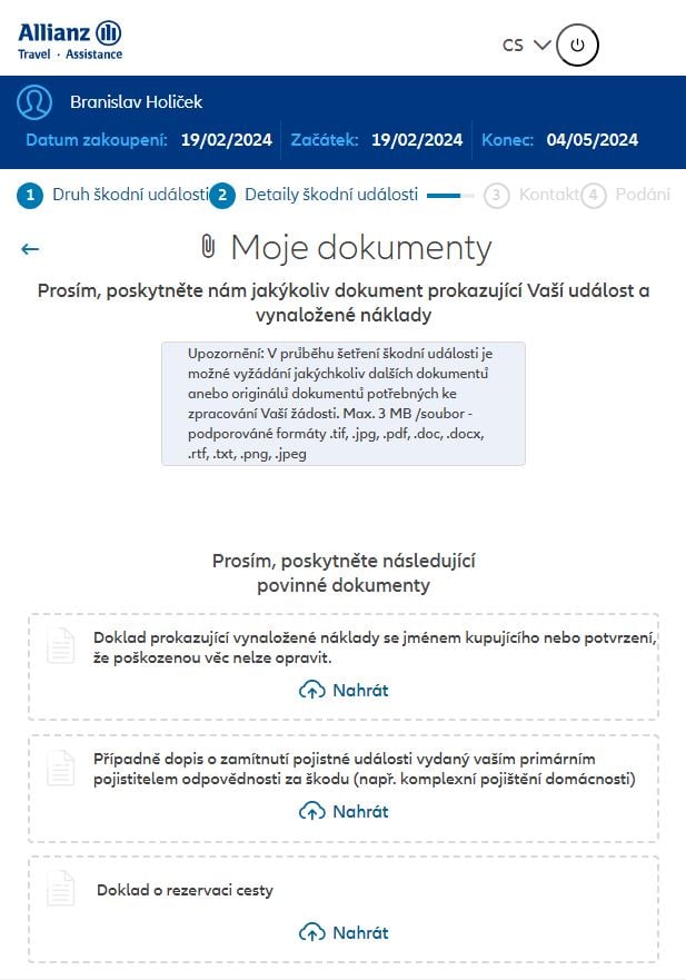 Screenshot jak nahrát dokumenty