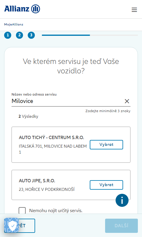 Výběr servisu